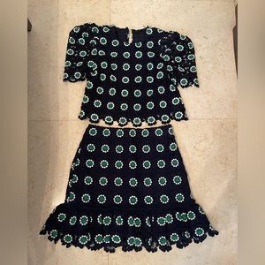 Blue and green flower lace set